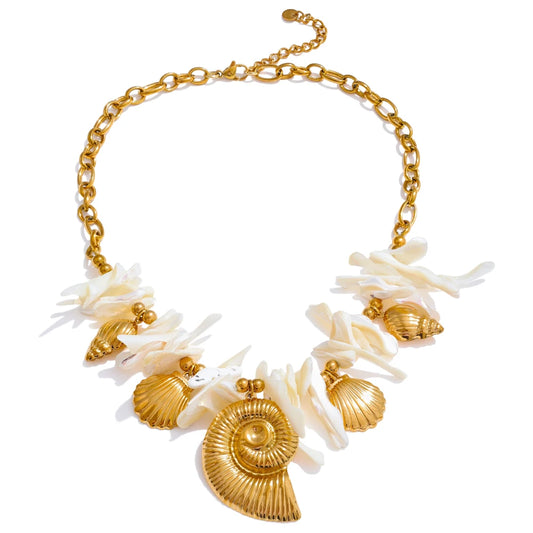 Resin conch shell drop handmade golden color pendant necklace - product image
