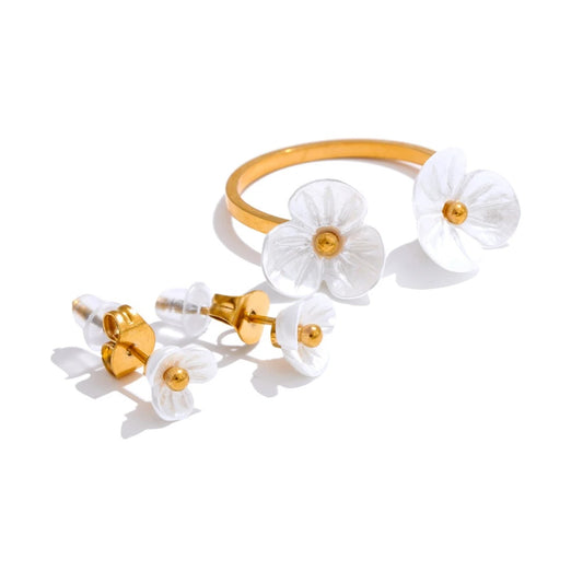 Resin flower jewelry set ring earrings necklace - product image