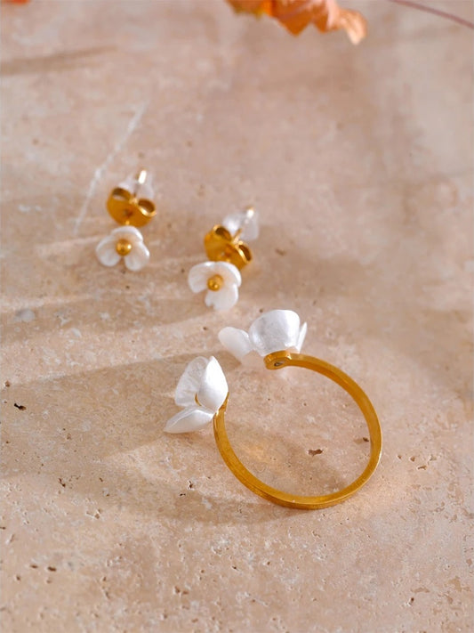 Resin flower jewelry set ring earrings necklace - product image