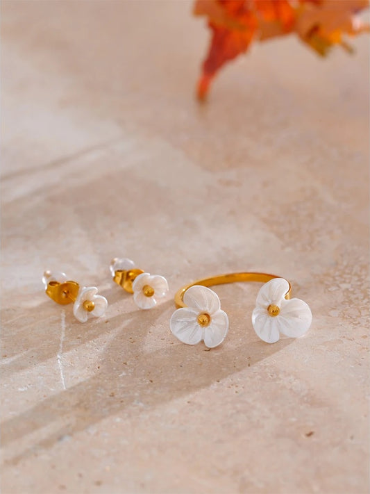 Resin flower jewelry set ring earrings necklace - product image