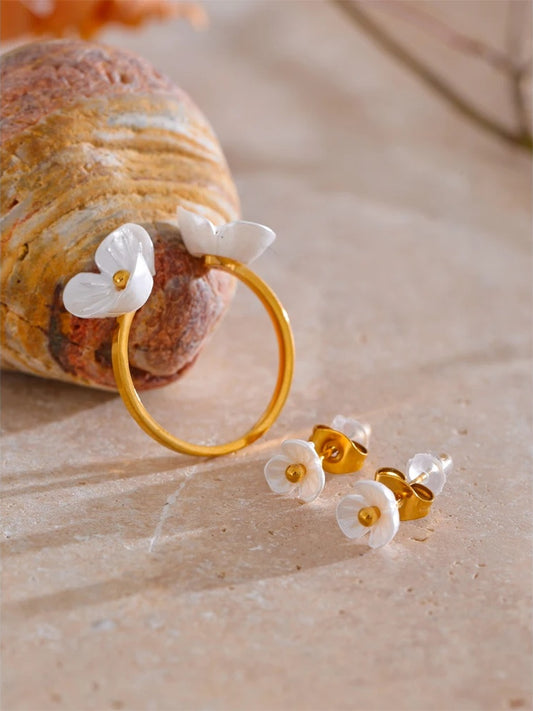 Resin flower jewelry set ring earrings necklace - product image