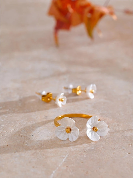 Resin flower jewelry set ring earrings necklace - product image