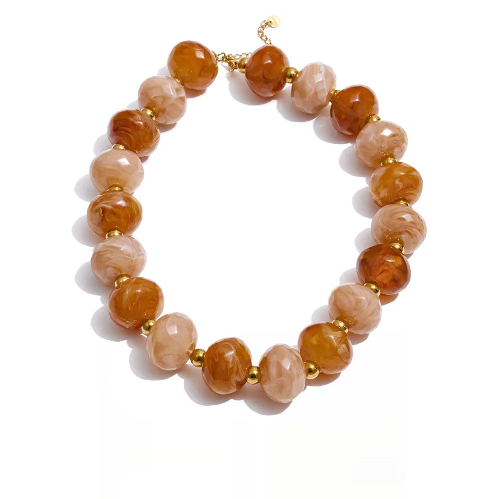 Resin round beads handmade chain necklace - product image