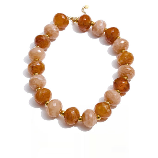 Resin round beads handmade chain necklace - product image