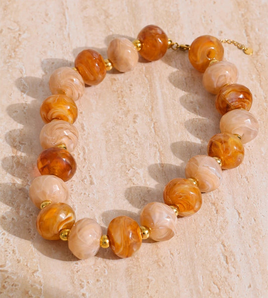 Resin round beads handmade chain necklace - product image
