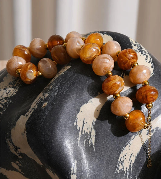 Resin round beads handmade chain necklace - product image