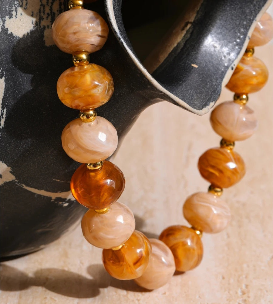 Resin round beads handmade chain necklace - product image