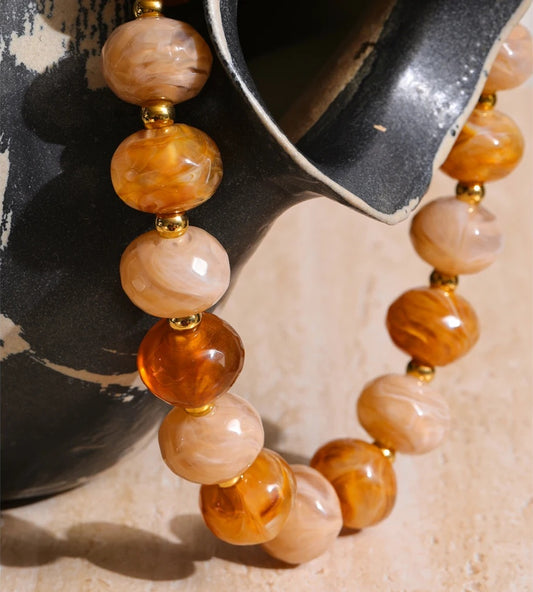 Resin round beads handmade chain necklace - product image