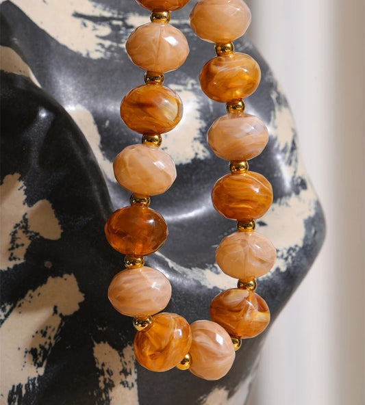 Resin round beads handmade chain necklace - product image