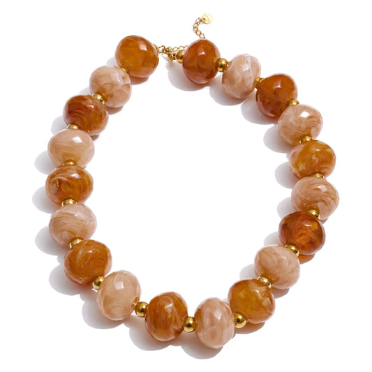 Resin round beads handmade chain necklace - product image