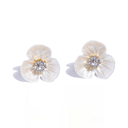 Resin zirconia flower sweet stud earrings daily - product image
