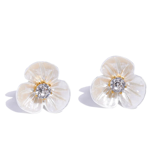 Resin zirconia flower sweet stud earrings daily - product image