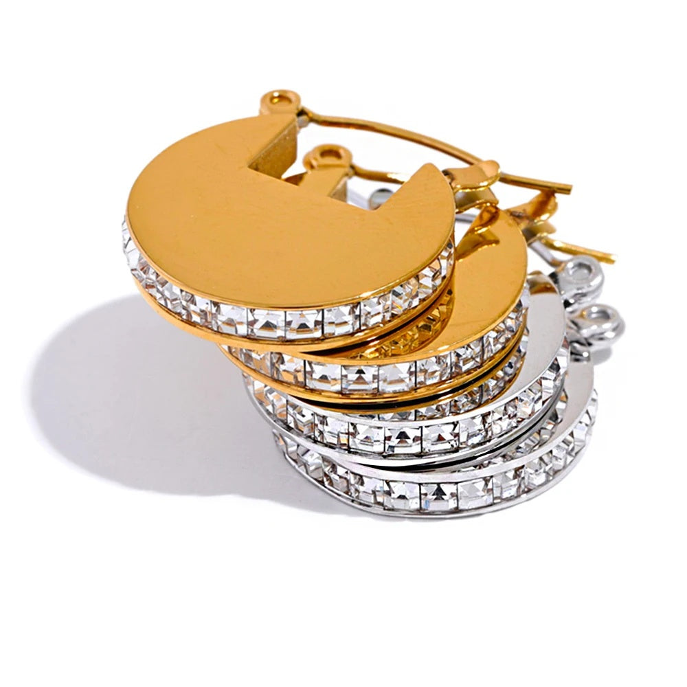 Rhinestone round high grade fashion hoop earrings - product image