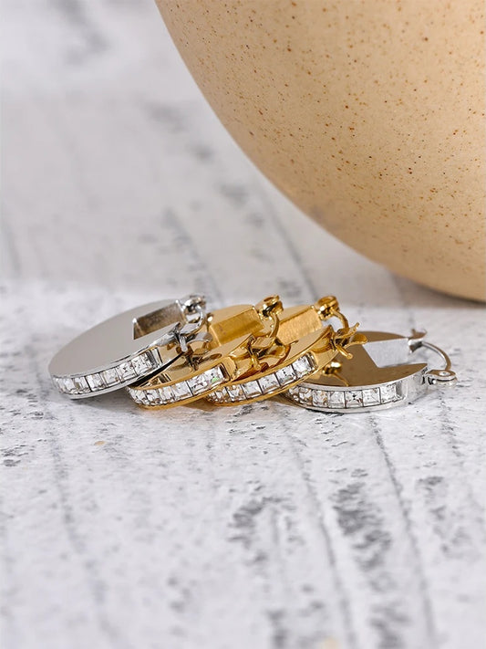 Rhinestone round high grade fashion hoop earrings - product image