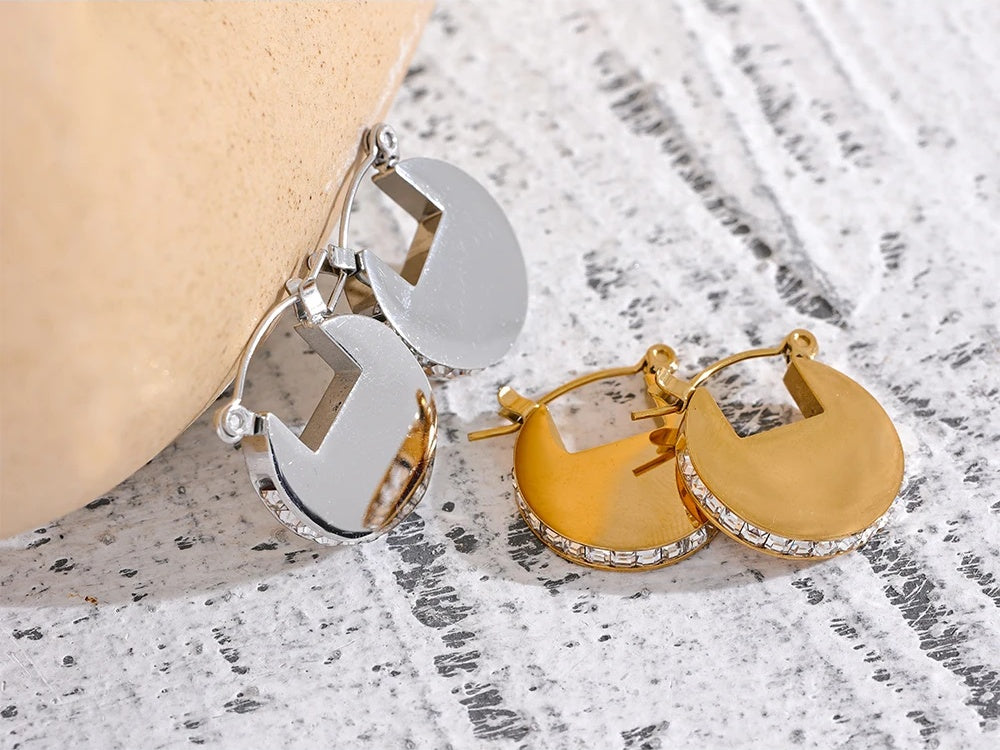 Rhinestone round high grade fashion hoop earrings - product image