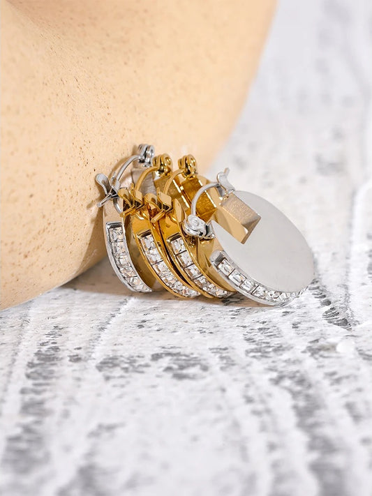 Rhinestone round high grade fashion hoop earrings - product image