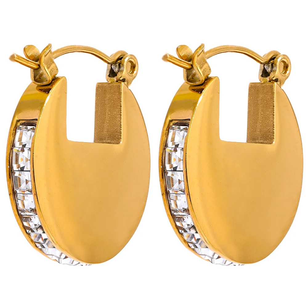 Rhinestone round high grade fashion hoop earrings - product image