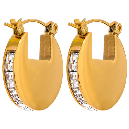 Rhinestone round high grade fashion hoop earrings - product image