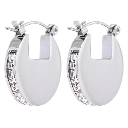 Rhinestone round high grade fashion hoop earrings - product image