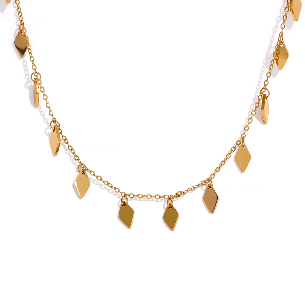 Rhombus chain drop minimalist collar pendant necklace - product image