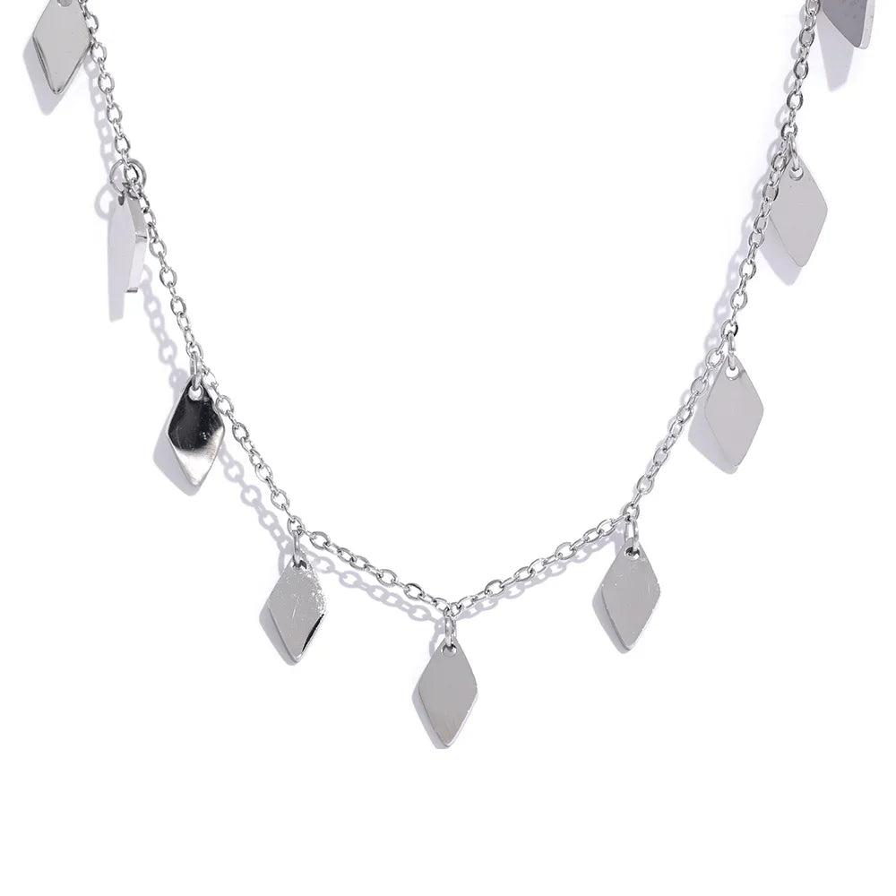 Rhombus chain drop minimalist collar pendant necklace - product image