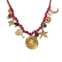 Rope Braided Natural Stone Moon Star Necklace