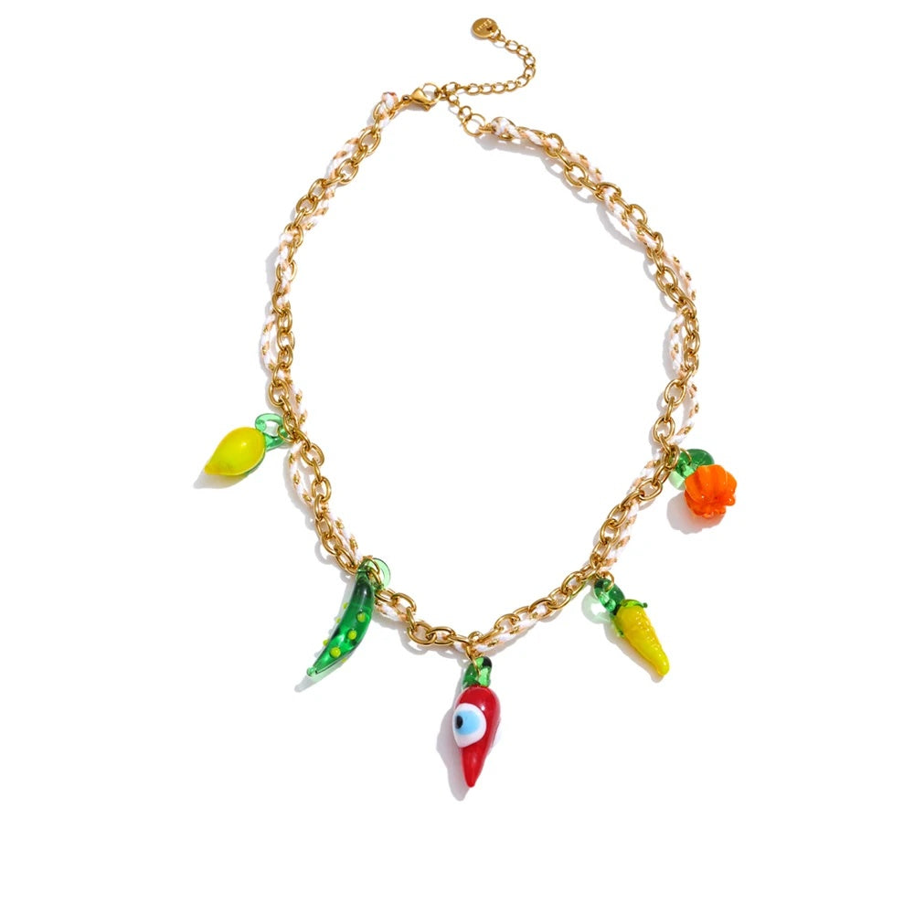 Rope braided pumpkin lemon chilli charm pendant necklace - product image