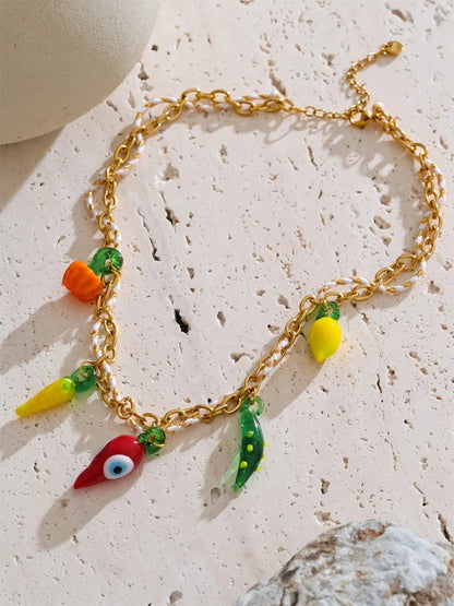 Rope braided pumpkin lemon chilli charm pendant necklace - product image