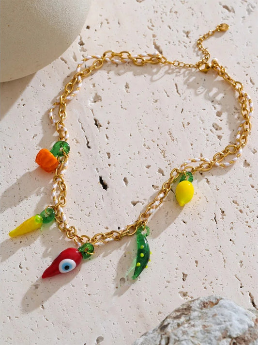 Rope braided pumpkin lemon chilli charm pendant necklace - product image
