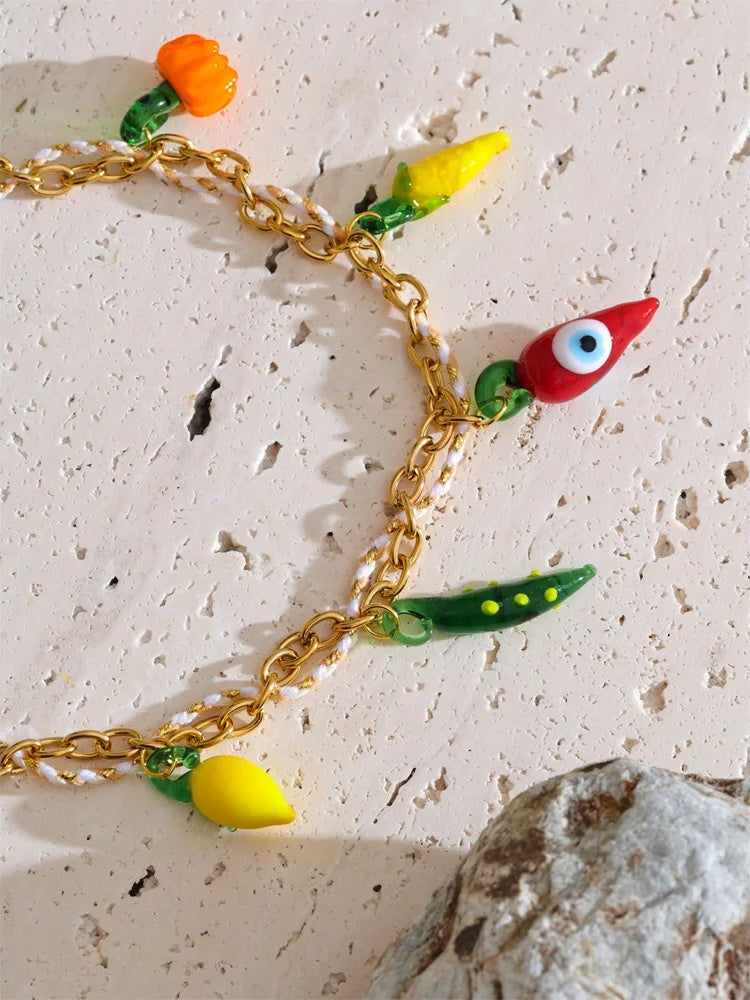 Rope braided pumpkin lemon chilli charm pendant necklace - product image