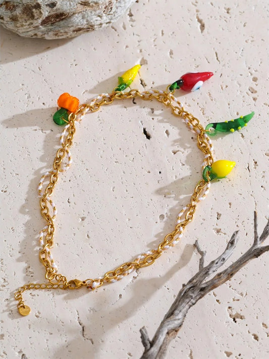 Rope braided pumpkin lemon chilli charm pendant necklace - product image