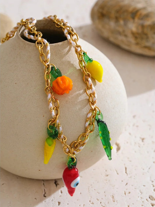Rope braided pumpkin lemon chilli charm pendant necklace - product image