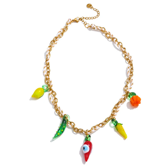 Rope braided pumpkin lemon chilli charm pendant necklace - product image