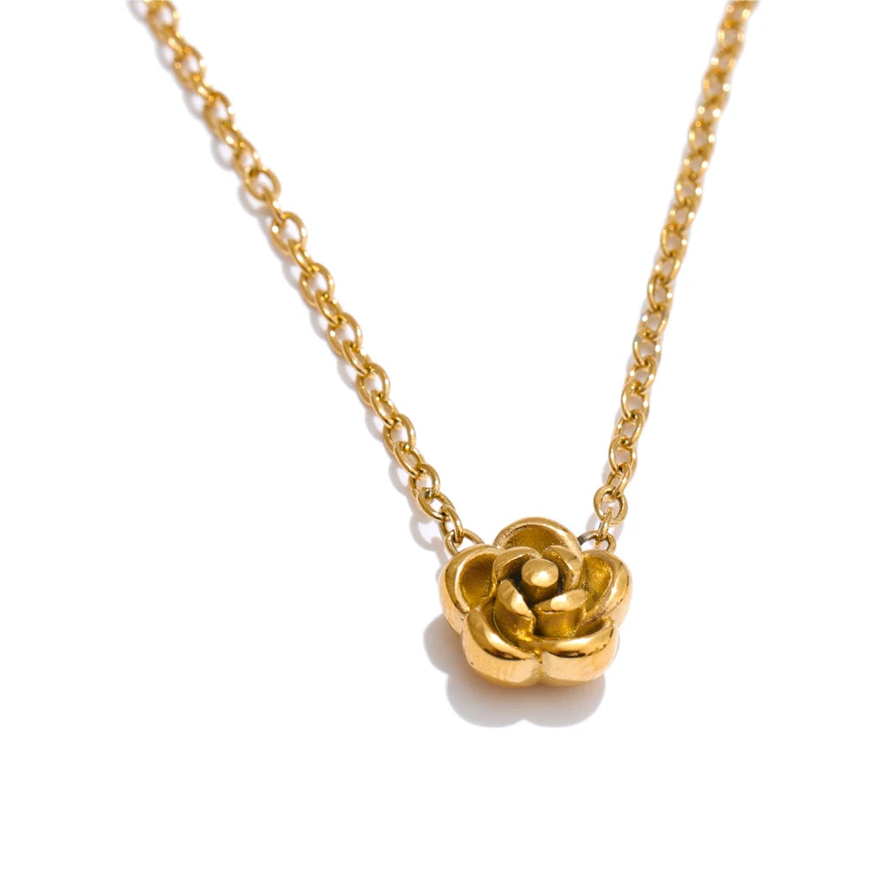 Rose flower chain necklace bracelet earrings set - product image