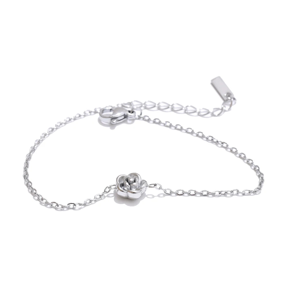 Rose flower chain necklace bracelet earrings set - product image