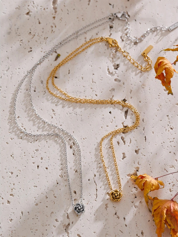 Rose flower chain necklace bracelet earrings set - product image