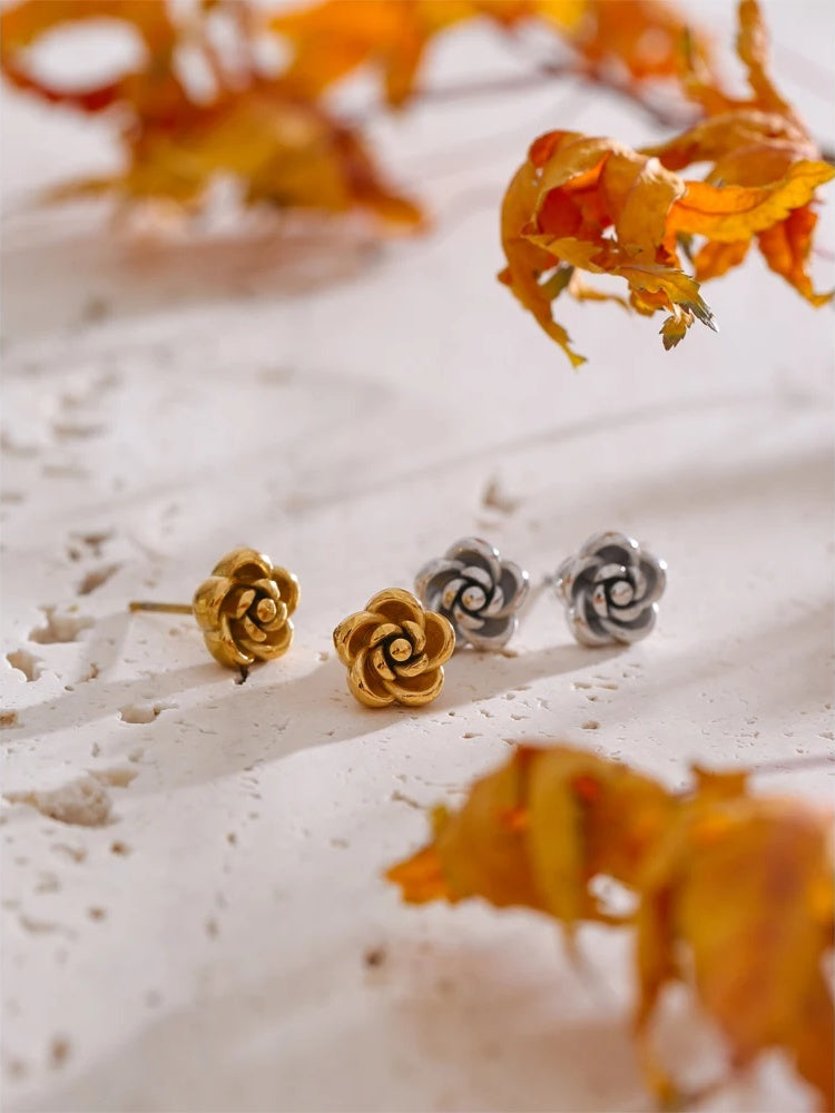 Rose flower chain necklace bracelet earrings set - product image