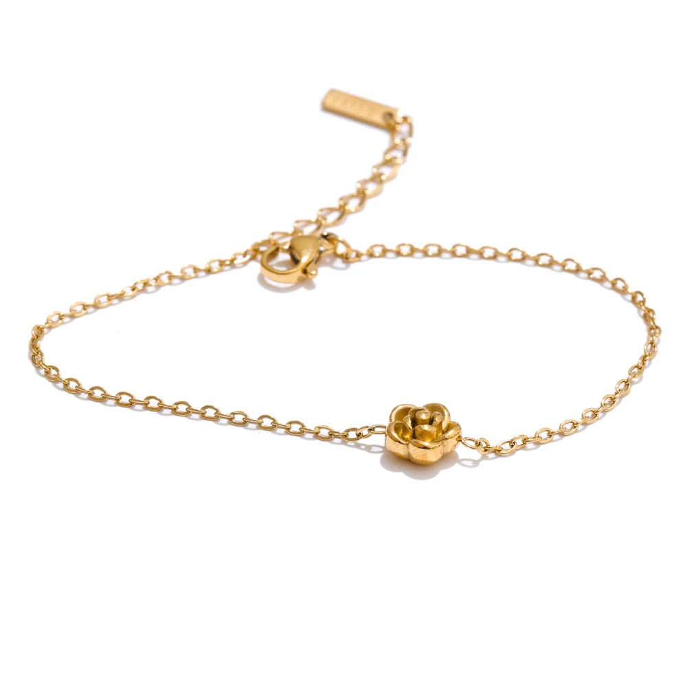 Rose flower chain necklace bracelet earrings set - product image