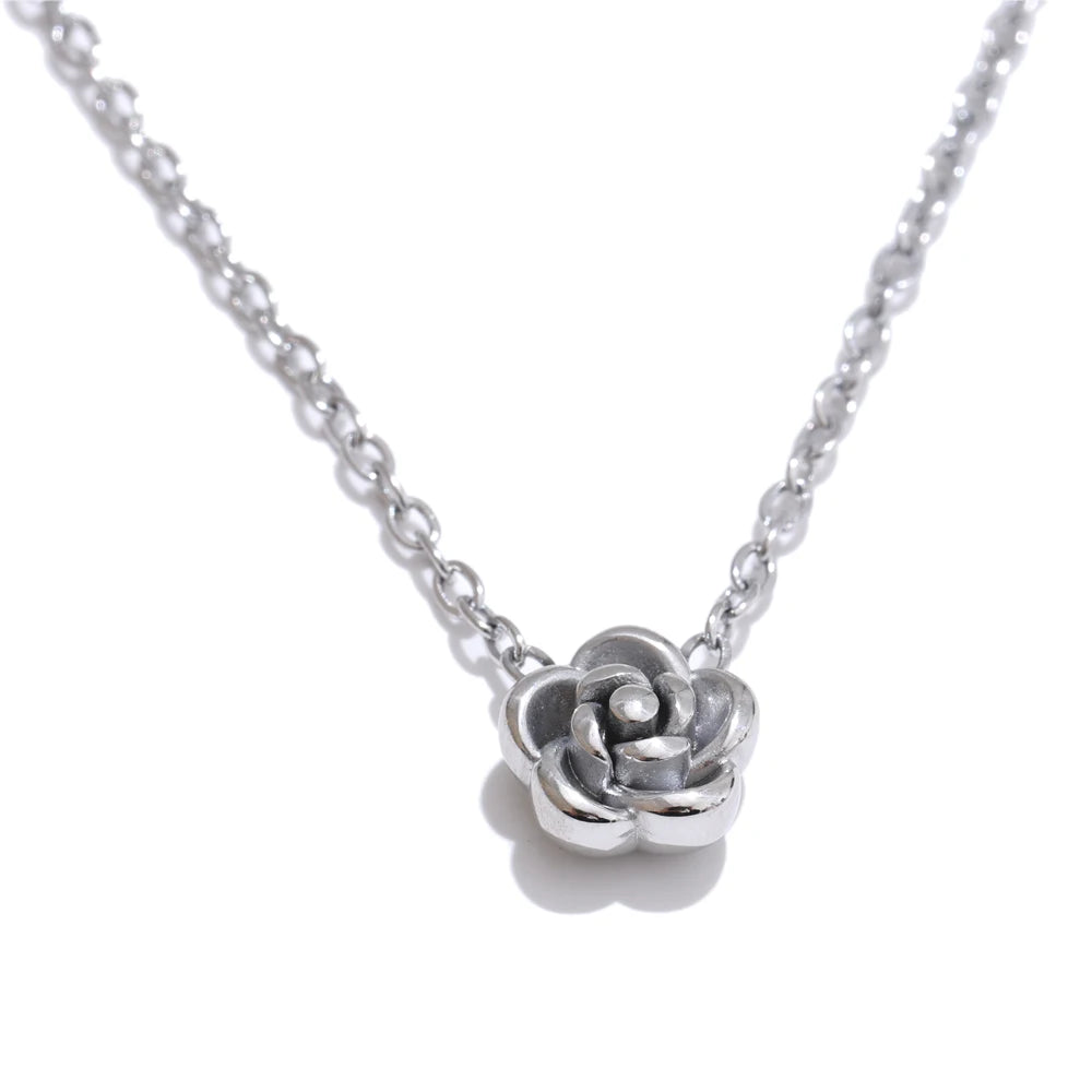 Rose flower chain necklace bracelet earrings set - product image