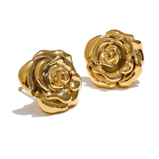 Rose flower daily texture push-back stud earrings - product image