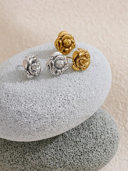 Rose flower daily texture push-back stud earrings - product image