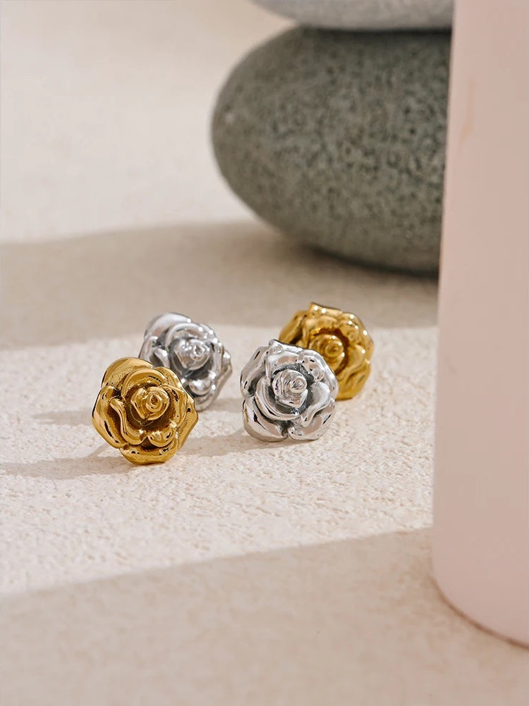 Rose flower daily texture push-back stud earrings - product image