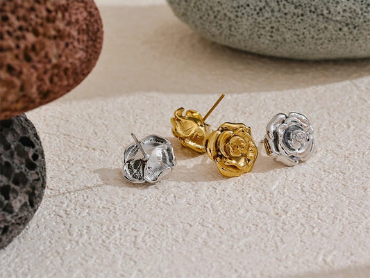 Rose flower daily texture push-back stud earrings - product image