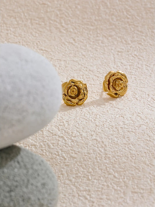 Rose flower daily texture push-back stud earrings - product image