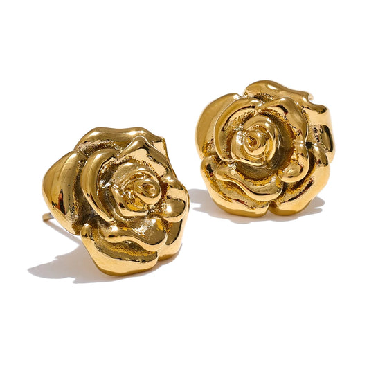 Rose flower daily texture push-back stud earrings - product image