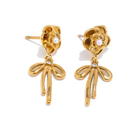 Rose Flower Pearl Bow Knot Drop Earrings