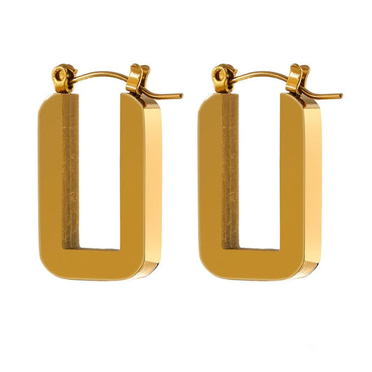 Rose gold square hoop earrings women - product image