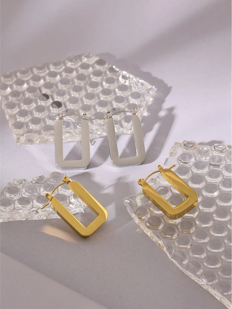 Rose gold square hoop earrings women - product image