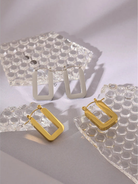 Rose gold square hoop earrings women - product image