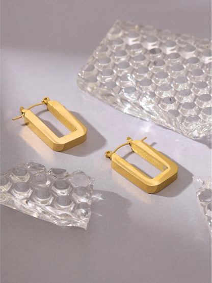 Rose gold square hoop earrings women - product image